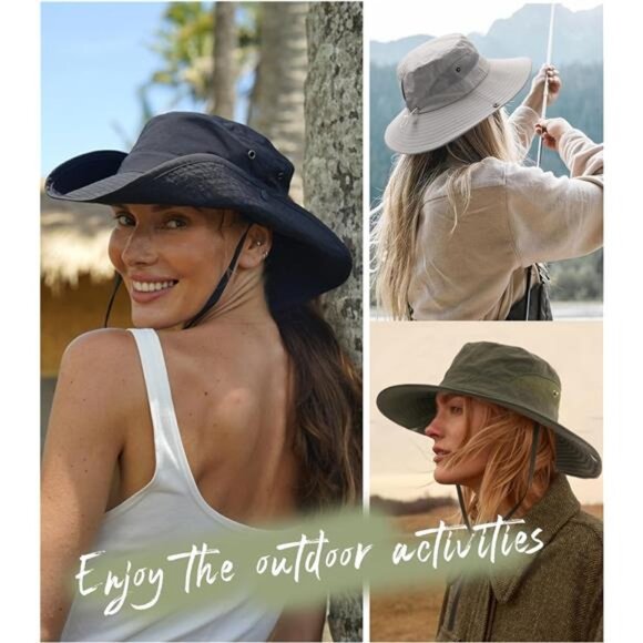 Women\'s Sun Hat with Ponytail Hole Summer Wide Brim UPF 80+